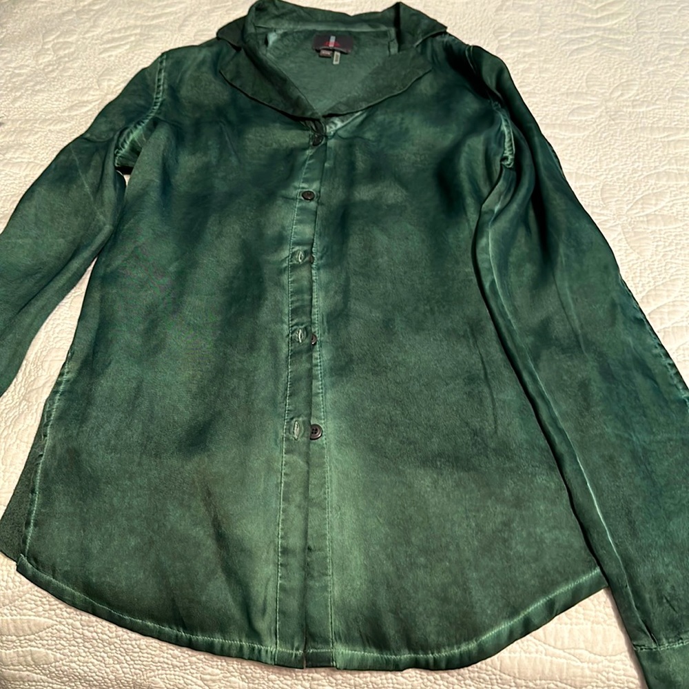 Ladies long sleeve blouse, size S, Jeans by Buffalo, shades of green cotton poly